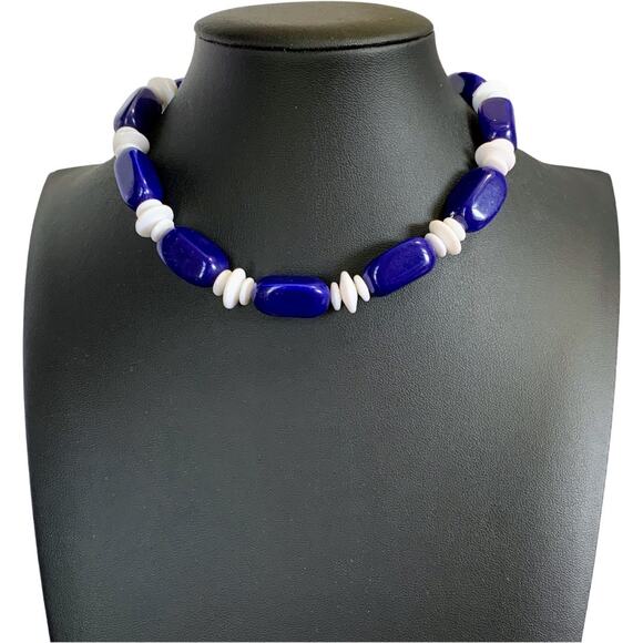 Vintage Trifari Blue and White Acrylic Choker Necklace - Picture 1 of 8